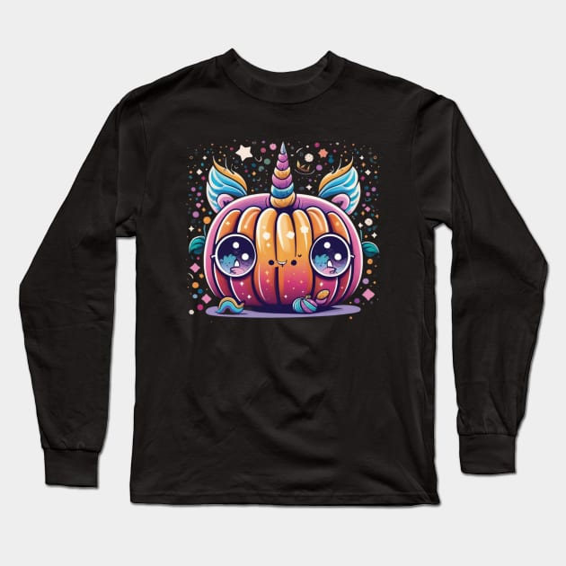 Cute Unicorn Pumpkin Funny Halloween Costume Long Sleeve T-Shirt by Imou designs